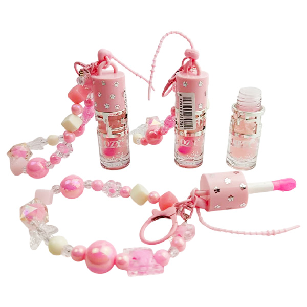 Brillo labial mágico clasic con llavero de perlas rosas - Aozy