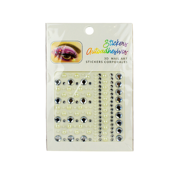Perlas adhesivas para rostro plateadas y blancas - 3D Nail Art