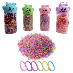 [202503050234] Hules para cabello multicolores en presentación de bote de oso
