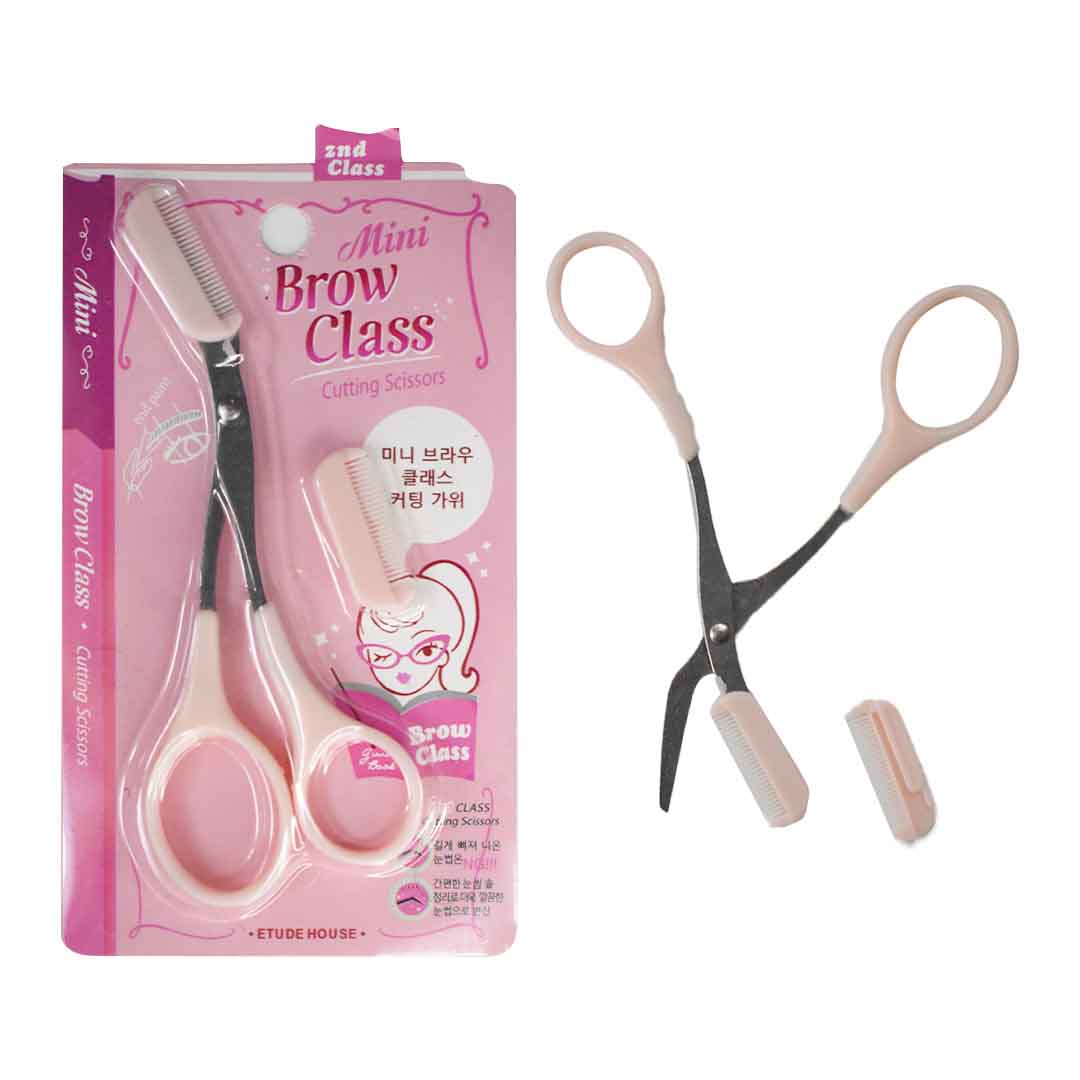 Tijera con peine para ceja presentación rosada
