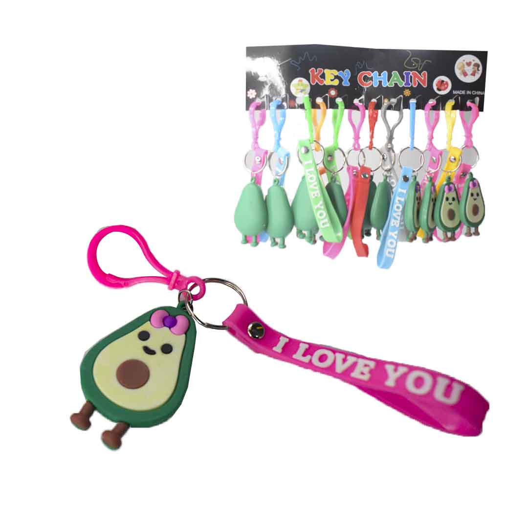 Llaveros de colores con diseños de aguacate