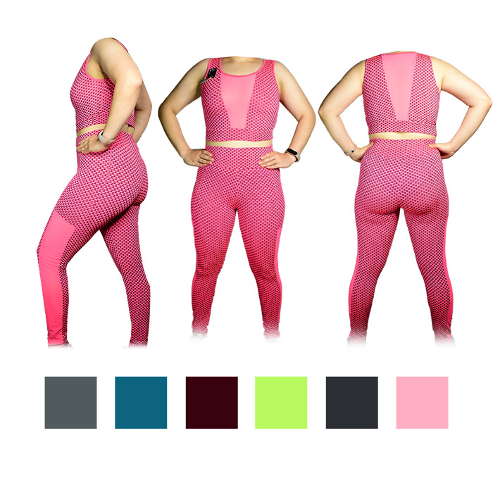 Conjunto deportivo top y leggin con abertura de malla en diseño de panal