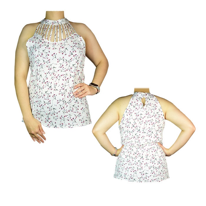 Blusa blanca con diseño de flores sin mangas