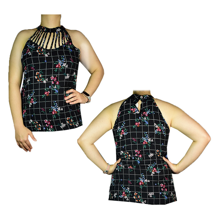 Blusa negra con diseño de flores sin mangas