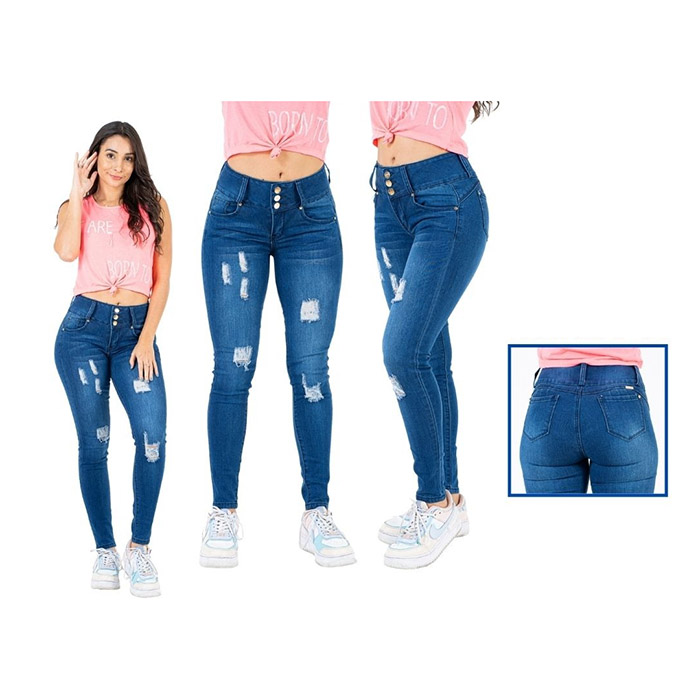 Pantalon xblue color azul con diseño rasgado