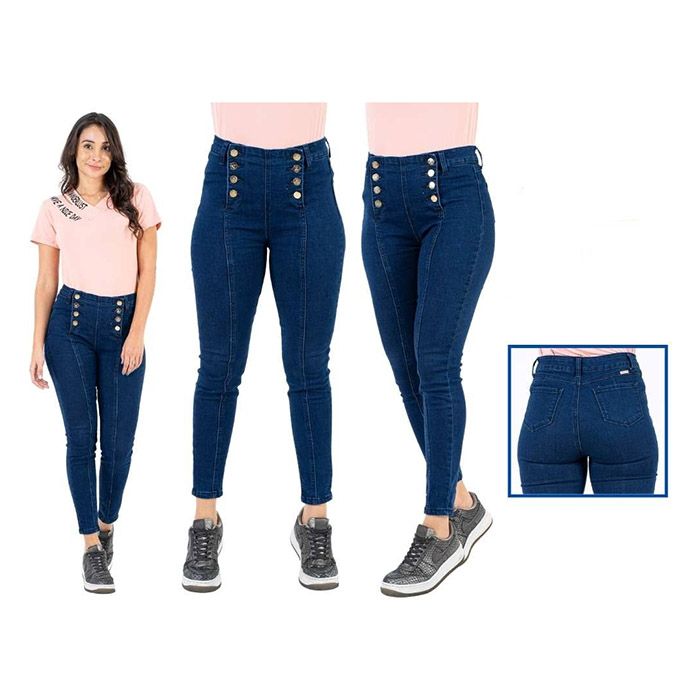 Pantalon xblue color azul con diseño dividido de 8 botones
