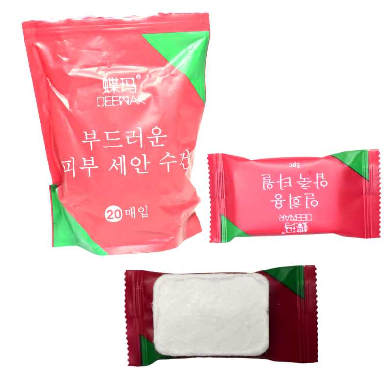 Toalla en pastilla para lavado de piel bolsa roja