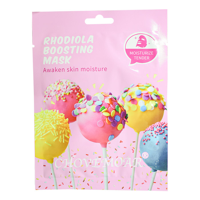 Mascarilla en sobre rosado de bombones con confeti chovemoar