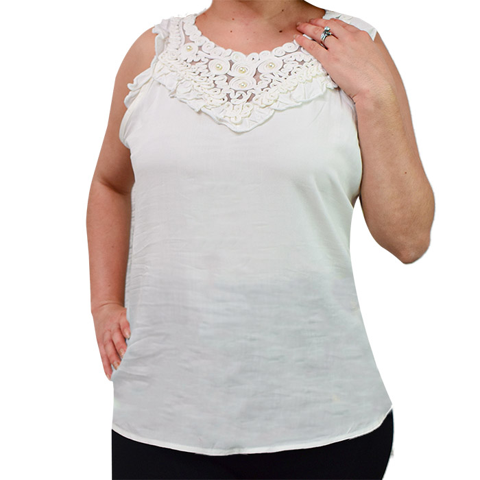 Blusa sin mangas con diseño de caracol y perlas blanco