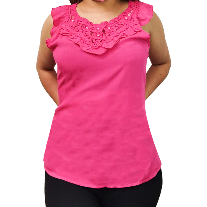 Blusa sin mangas con diseño de caracol y perlas fucsia