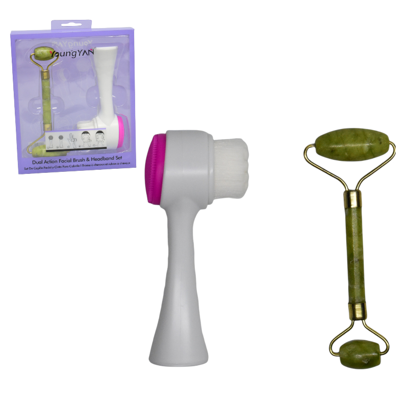 Kit rodillo de jade y cepillo facial doble