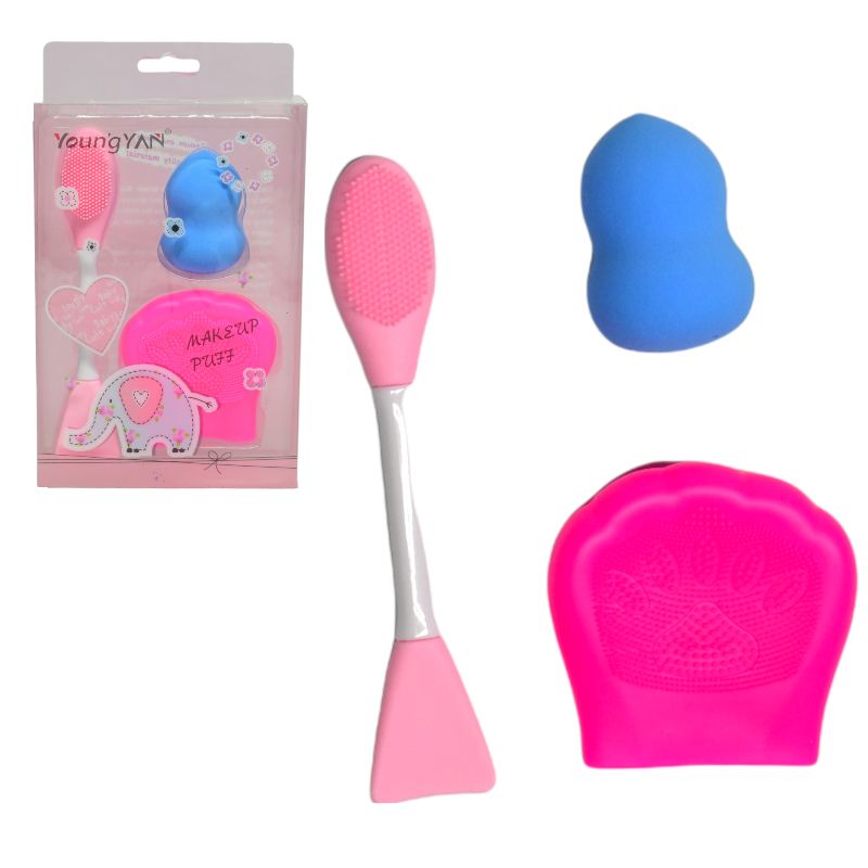 Kit cepillo de silicona y esponja, beauty blender y limpiador facial de gatito