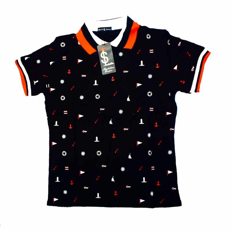 Blusa negra tipo polo con diseño de marinero