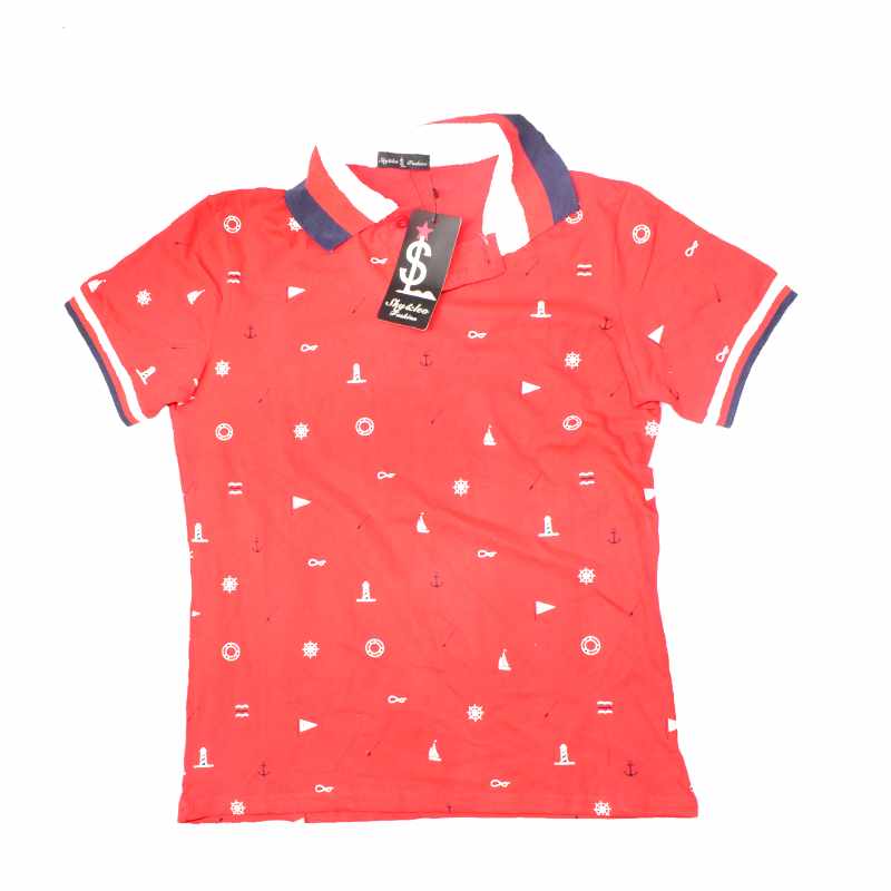Blusa roja tipo polo con diseño de marinero