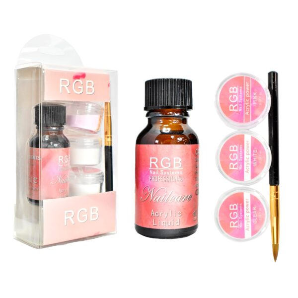 Set de polvo acrílico rgb con empaque rosado y transparente