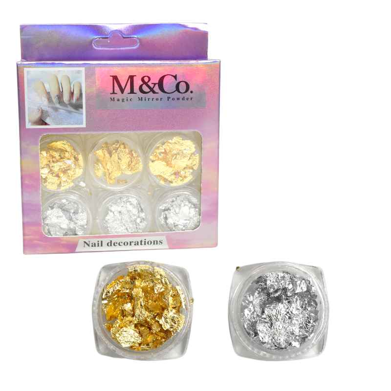 Decoraciones para uñas dorado y plateado m&