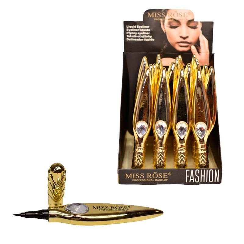 Delineador en forma de pluma dorada con diamante Miss Rose color negro