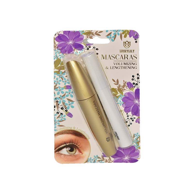 Máscara para pestañas voluminizadora y alargamiento lucky lily blanco y dorado