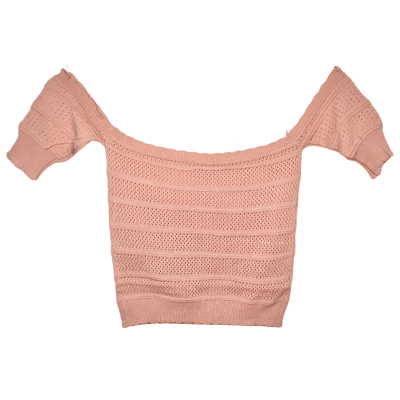 Blusa crop top hombros descubiertos manga corta rosada Best Quality