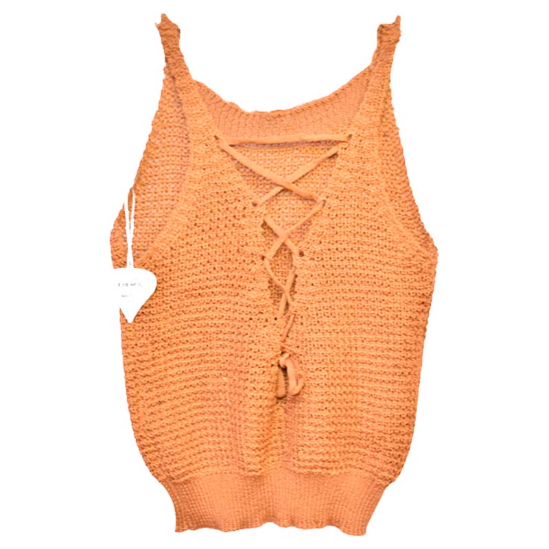 Blusa crop top tirantes con abertura entrelazada cafe Best Quality