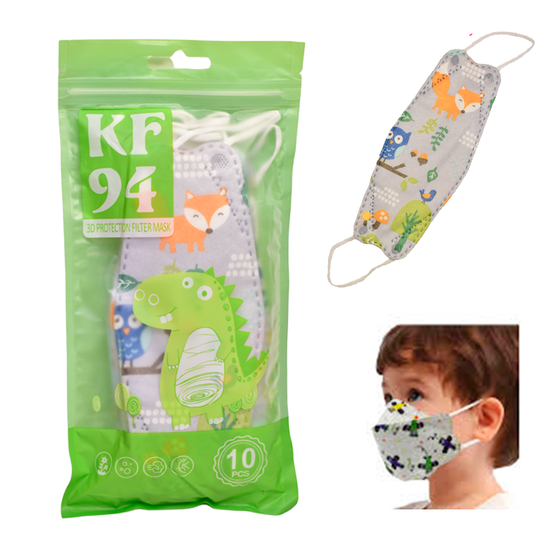 Paquete de mascarillas kF94 con diseños animados para niños gris 10U