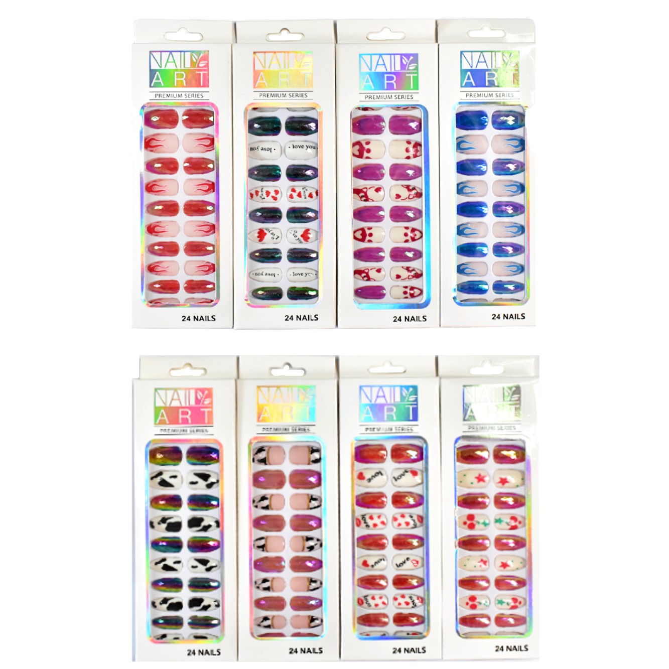 Set de uñas 24 unidades NAIL ART premium series empaque blanco surtido