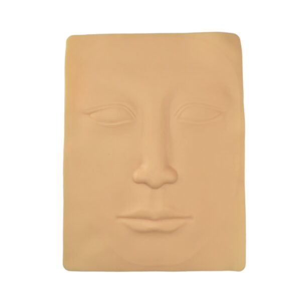 Rostro sintético para práctica de maquillaje.