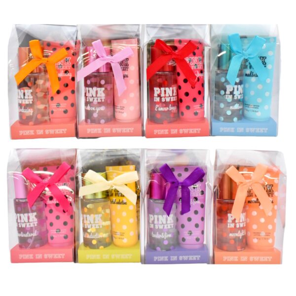 Kit de crema y splash caja transparente con moño Pink in Sweet