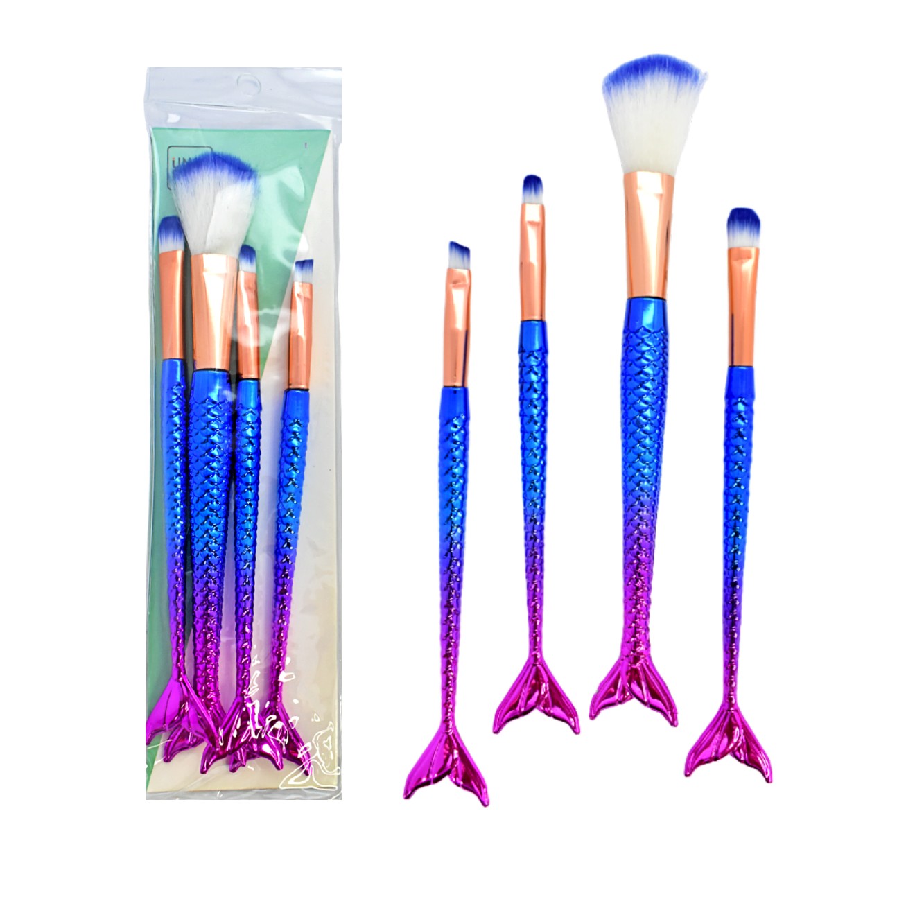 Set de brochas 4pcs cola de sirena azul difuminado Uni Full