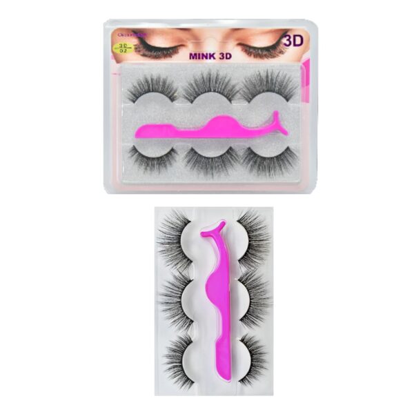 Pestañas artificiales de 3 pares con aplicador Mink 3D
