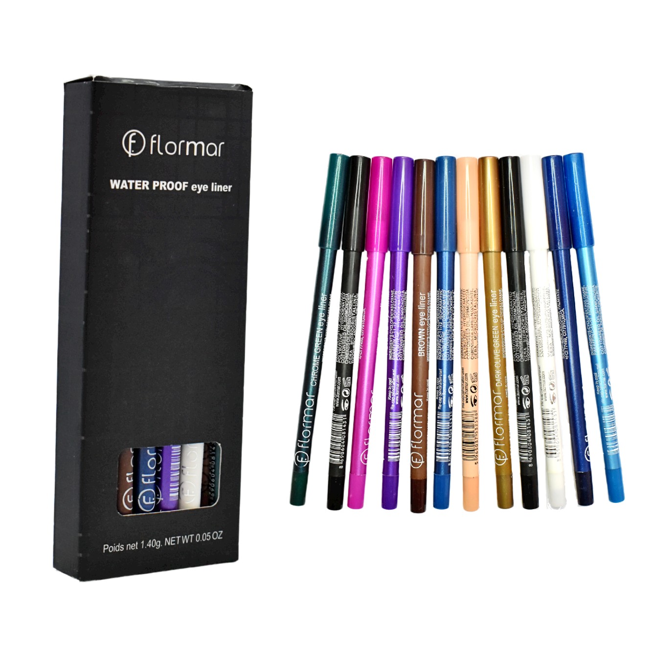 Caja de delineadores de ojos flormar de colores variados