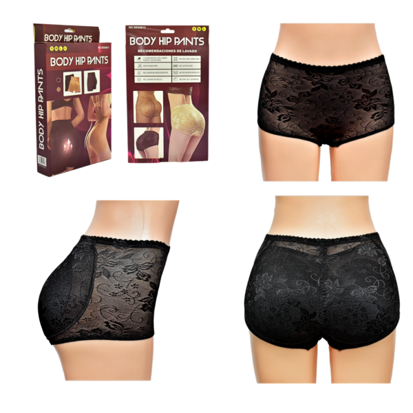 Blumer tipo licra con relleno Body Hip Pants con diseño de encaje