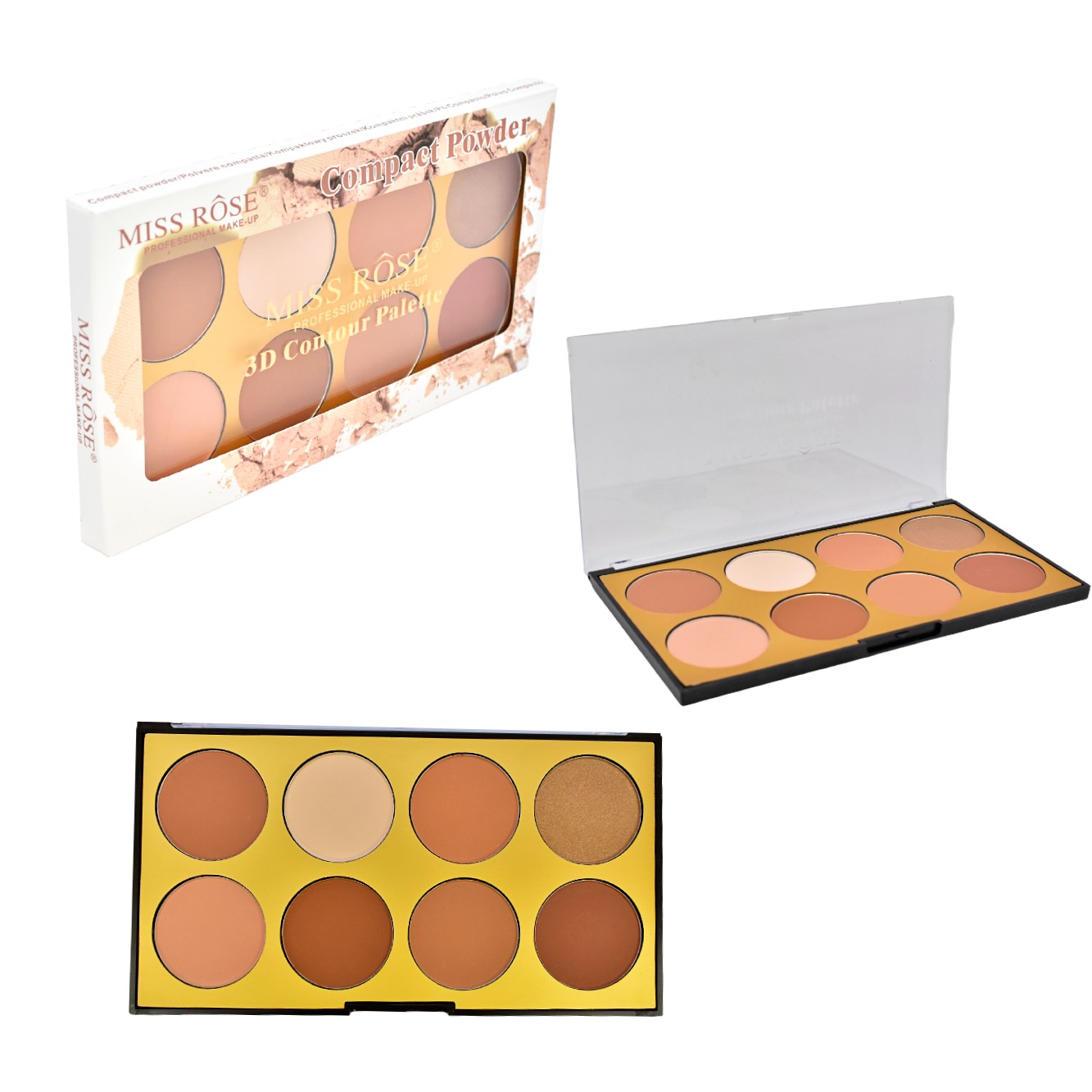 Polvo compacto en paleta 3D 8 colores Miss Rose