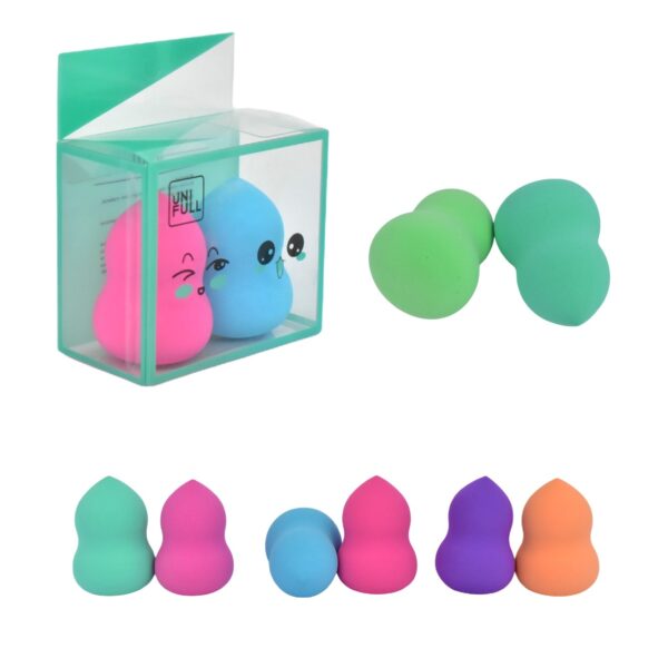 Esponjas para maquillaje en presentación de dos peras Uni Full