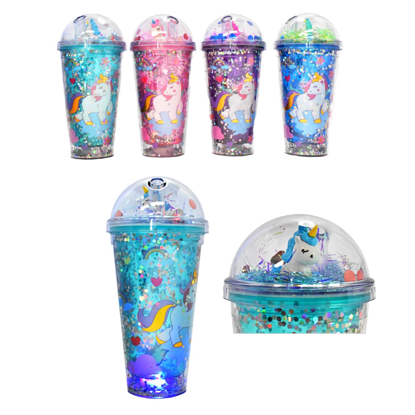 Vaso infantil presentación de unicornio con luces 1/2 litro