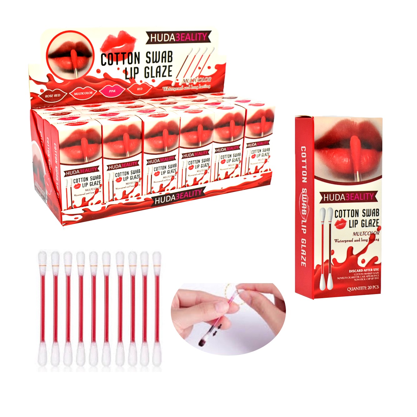 Tinta para labios multicolor en forma de hisopo Huda3Eality