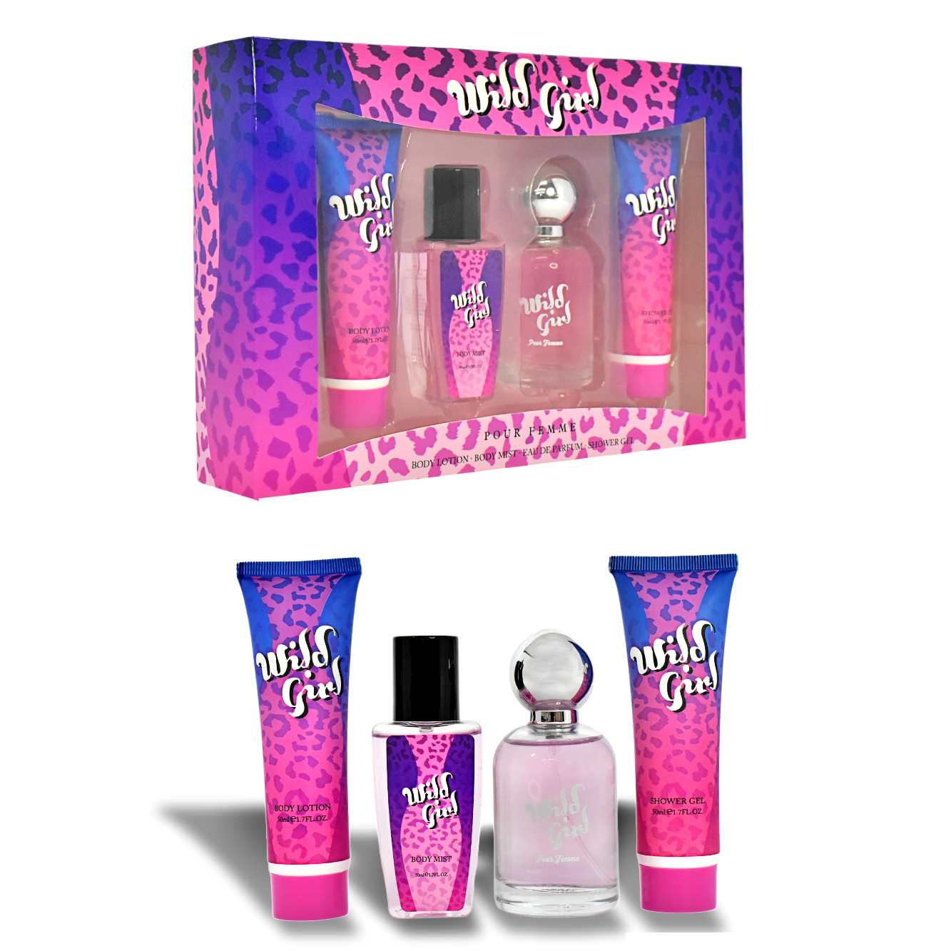 Kit de perfume y loción en crema corporal Wild Girl 4 unidades