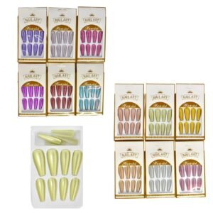 Uñas Press on de colores matte metalizados NailArt Huasisi 12pcs