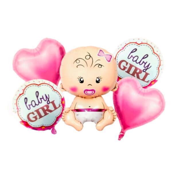 Set de 5 globos metálicos para Baby Shower color rosado
