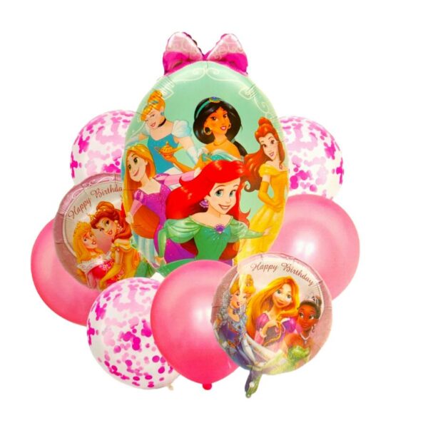 Set de 9 globos metálicos presentación princesas Disney