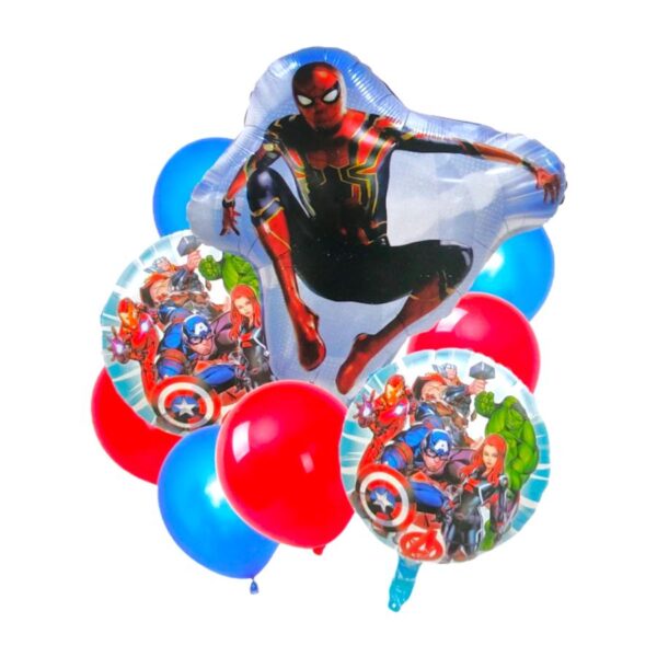 Set de 9 globos metálicos presentación de Spider Man Avengers