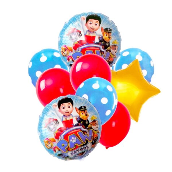 Set de 9 globos metálicos en presentación de Paw Patrol