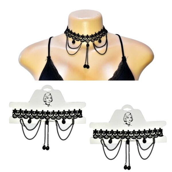 Choker de encaje con perlas negras Fashion Jewelry