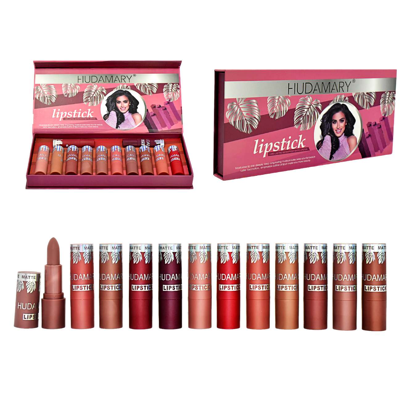 Kit de labiales en barra de 12 unidades tonos Nude Hudamary