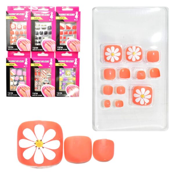 Uñas press on para 1 pie Fashin Toe Nails caja fucsia