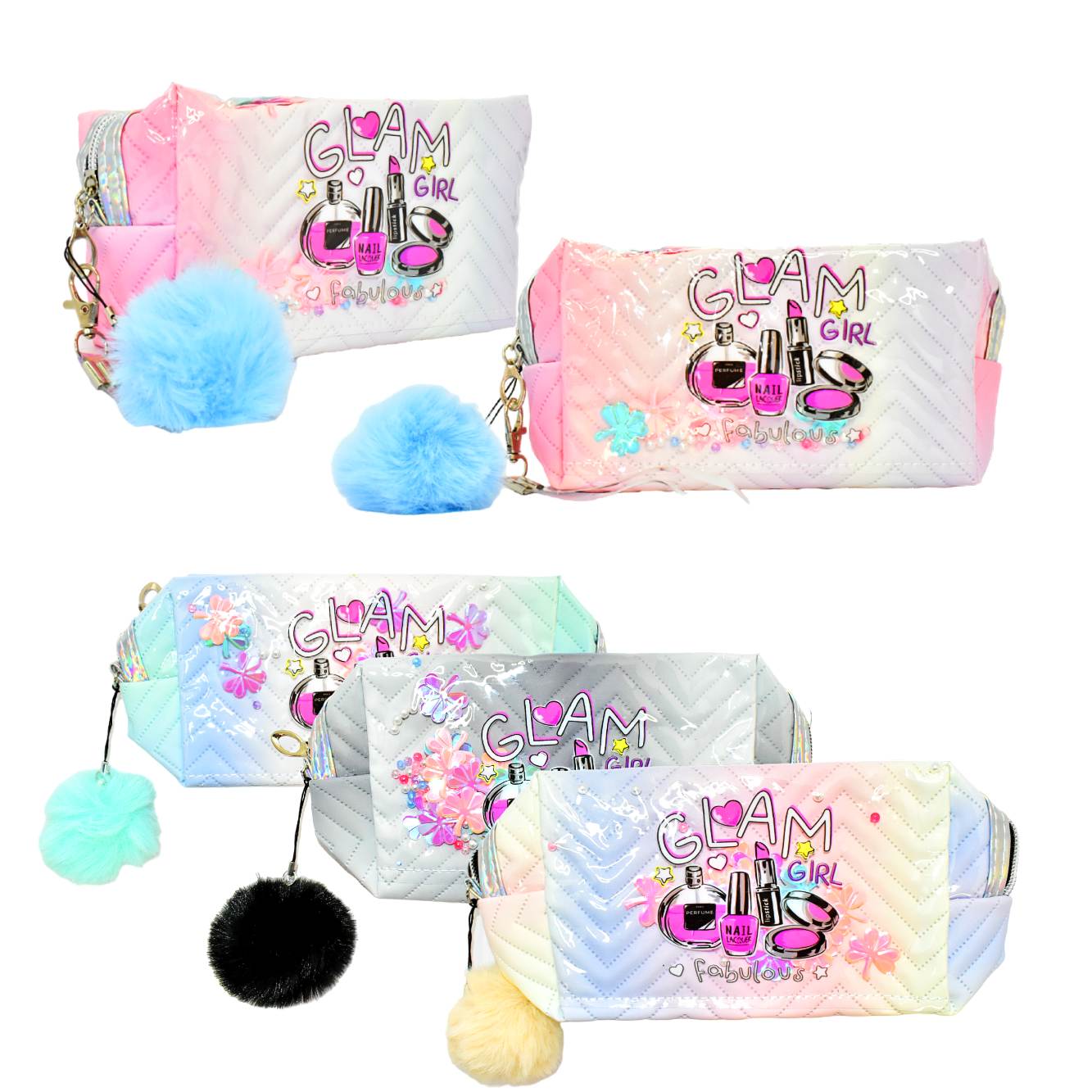 Cosmetiquera bordada con diseño de chica glamurosa colores surtidos