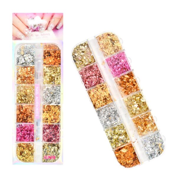 Decoración para uñas papel foil metálico de colores con empaque tornasol