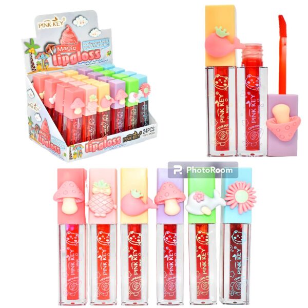 Tintas para labios Pink Key diseño 3D Kawaii