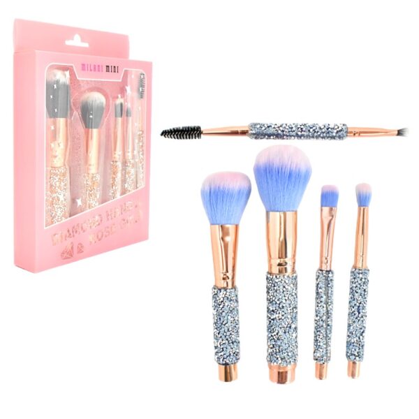 Set De 5 Brochas En Presentacion Celeste Y Rosa Mango Glitter
