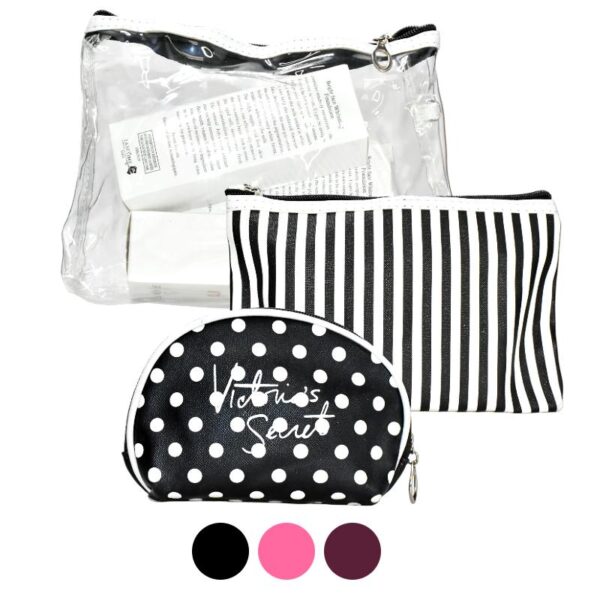 Kit De Tres Cosmetiqueras Victorias Secret Con Diseño De Lineas En Colores Surtidos
